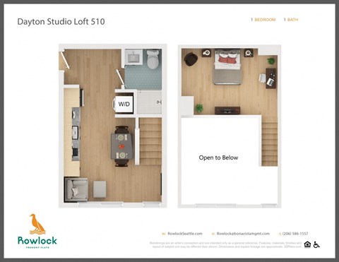 Floor plan for 1 bed, 1 bath, 414 sqft
